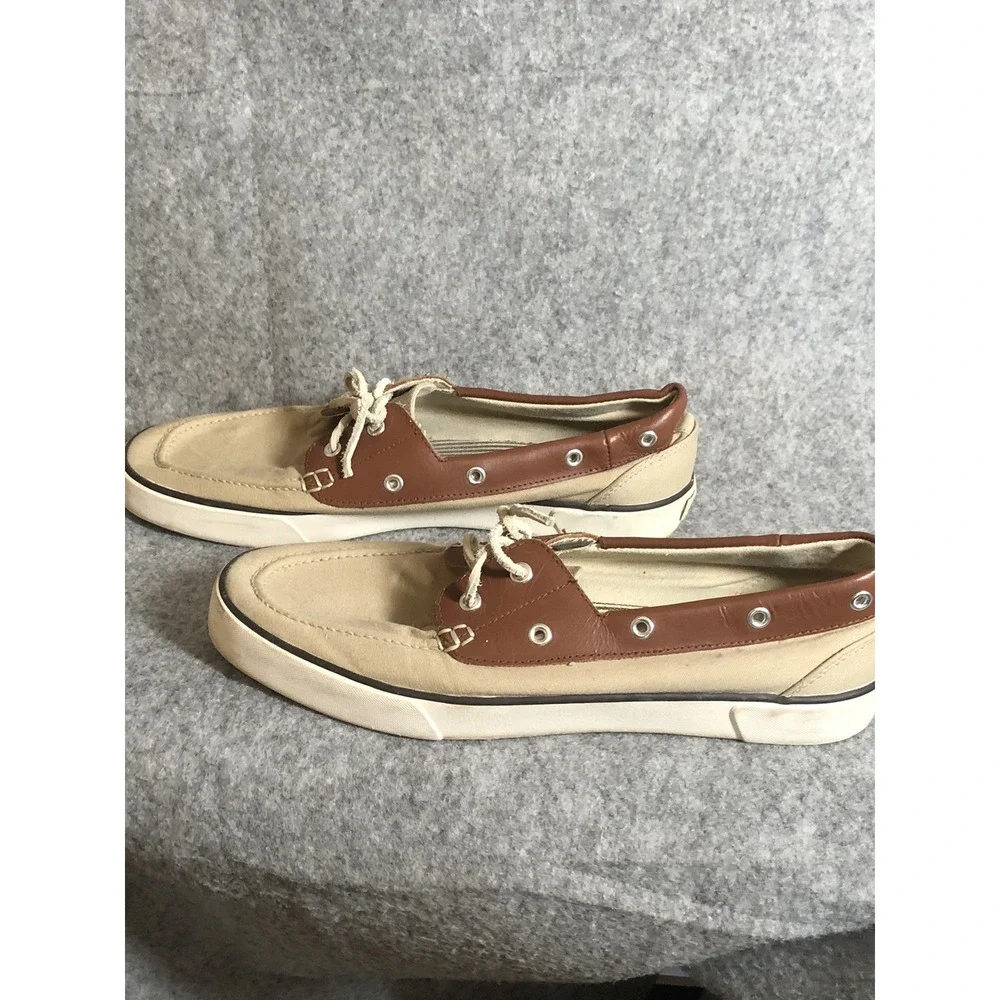 Polo Ralph Lauren Rylander Mens Loafer Slip On 12D Tan Canvas Boat Shoe